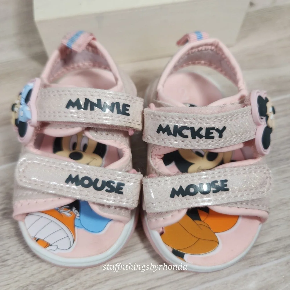 Disney Junior Minnie & Mickey Mouse Pink Sandals Toddler Size 2 Kids Shoes